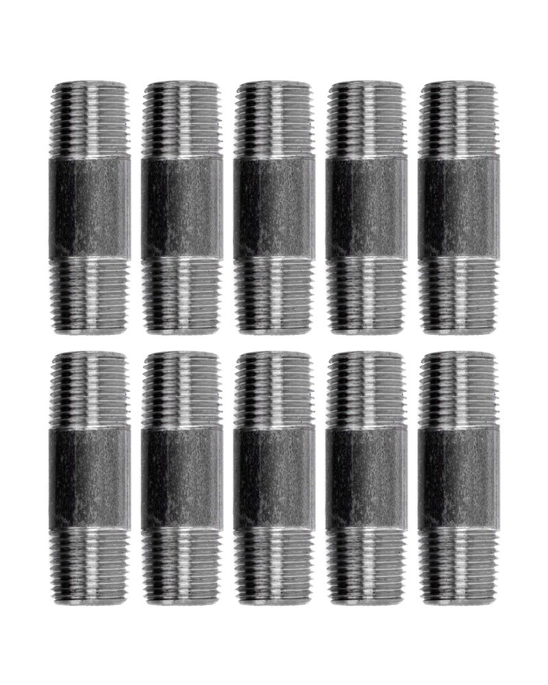 PIPE DECOR PIPE DÃ‰COR 1/2" x 2-1/2" Malleable Cast Iron Pipe Nipple, Pre Cut Connectors, Industrial Steel Grey Fits Standard Half Inch Black Threaded Pipes Nipples and Fittings, Vintage DIY Furniture, 10 Pack - Image 1